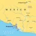 Acapulco and surroundings, port of call for cruise ships in Mexico, political map