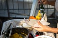 Acaraje being prepared by the Bahia in the streets of Salvador, Bahia, Brazil Royalty Free Stock Photo