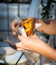 Acaraje being prepared by the Bahia in the streets of Salvador, Bahia, Brazil Royalty Free Stock Photo