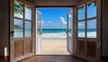 acation and Holiday concept, The open window with sea view Royalty Free Stock Photo