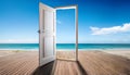 acation and Holiday concept, The open window with sea view Royalty Free Stock Photo