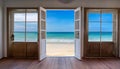 acation and Holiday concept, The open window with sea view Royalty Free Stock Photo