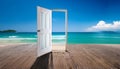 acation and Holiday concept, The open window with sea view Royalty Free Stock Photo
