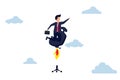 Accelerate your career growth, businessman sitting in office chair with jetpack or boosters