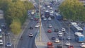 Traffic jam in Madrid near Atocha station. Aerial view and accelerated motion