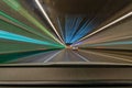 Speed driving car with light trails in a tunnel, fast accelerated highspeed photo. Royalty Free Stock Photo