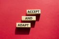 Accept or adapt symbol. Wooden blocks with words Accept and adapt. Beautiful red background. Business and Accept and adapt concept