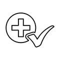 Accept, approve, confirm, medication, yes outline icon. Line art design.