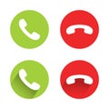Accept and decline call icon vector in flat style. Answer and reject button