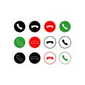 Accept and decline call or red, green, black and white buttons yes no with handset silhouettes icon. Call answer on isolated white Royalty Free Stock Photo