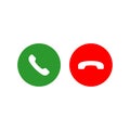 Accept and decline call or red and green yes no buttons with handset silhouettes icon. Call answer on isolated white background. Royalty Free Stock Photo