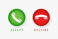 Accept and Decline phone call sign, symbol, icon. Vector illustration Royalty Free Stock Photo