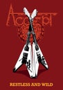 Accept, famous german heavy metal band vector poster with two crossed guitars.