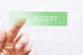 Accept - finger pressing green button Royalty Free Stock Photo