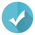 Accept vector icon, tick flat design blue round web button isolated on white background Royalty Free Stock Photo