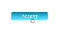 Accept web interface button clicked with mouse cursor, blue color design