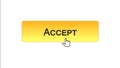 Accept web interface button clicked with mouse cursor, orange color design