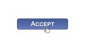 Accept web interface button clicked with mouse cursor, violet color design