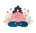 Accept your body. Modern flat vector illustration with a motivational body positive phrase.