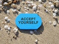 Accept yourself sign on a blue wooden plank