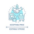 Acceptable price turquoise concept icon