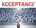 Acceptance can be hard to get - pictured as a word Acceptance and a maze to symbolize that there is a long and difficult path to Royalty Free Stock Photo