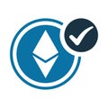 Accepted, ethereum, bit coin, coin, crypto currency icon. Editable vector graphics.