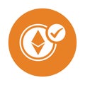 Accepted, ethereum, bit coin, coin, crypto currency icon. Orange vector sketch.