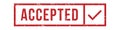 Accepted rubber stamp with tick. Grunge red mark or seal with text and check in frame or rectangular border Royalty Free Stock Photo