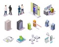 Access control system isometric 3d vector set