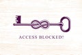 Access Denied, Knotted key allegorical symbol, vintage antique turnkey in a knot, blocked account, personal data protection,