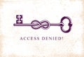 Access Denied, Knotted key allegorical symbol, vintage antique turnkey in a knot, blocked account, personal data protection,