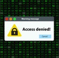 Access denied pop-up computer system window. Royalty Free Stock Photo