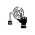 Access by fingerprint black icon concept. Access by fingerprint flat vector symbol, sign, illustration. Royalty Free Stock Photo