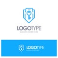 Access, Key, Protection, Security, Shield Blue Outline Logo Place for Tagline Royalty Free Stock Photo