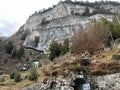 Access path along the Waterfalls to the St. Beatus Caves (Zugangsweg entlang der Wasserfaelle zu den St. Beatus-Hohlen) Royalty Free Stock Photo