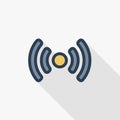 Access point, wi-fi signal, antenna thin line flat color icon. Linear vector symbol. Colorful long shadow design.