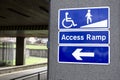 Access ramp sign for wheelchair and disabled route direction arrow