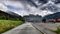 Access road to the Franz Ferdinand Hotel at Nassfeld in Austria