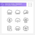 Access to data on cloud based resources pixel perfect linear icons set Royalty Free Stock Photo