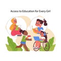 Access to education for every girl concept. Flat vector illustration