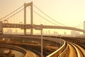 Access to Rainbow Bridge from Yurikamome monorail line in Odaiba Royalty Free Stock Photo