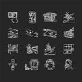 Accessibility facilities chalk white icons set on black background