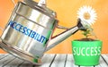 Accessibility helps achieve success - pictured as word Accessibility on a watering can to show that it makes success to grow and