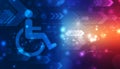 Accessibility icon with wheelchair and technology abstract background