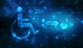 Accessibility icon with wheelchair and technology abstract background