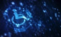 Accessibility icon with wheelchair and technology abstract background,