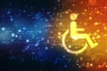 Accessibility icon with wheelchair and technology abstract background