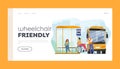 Accessibility And Inclusivity for Public Transportation Landing Page Template. Female Character on Wheelchair Use Ramp Royalty Free Stock Photo