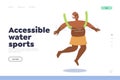 Accessible water sports concept for landing page with happy old man swimming using supporters Royalty Free Stock Photo